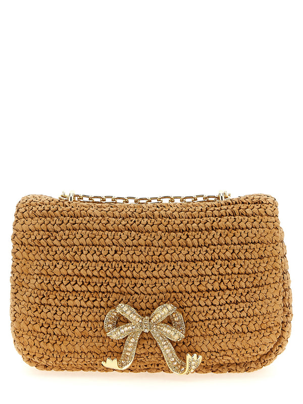 Self-Portrait 100% Raffia shoulder bag in beige