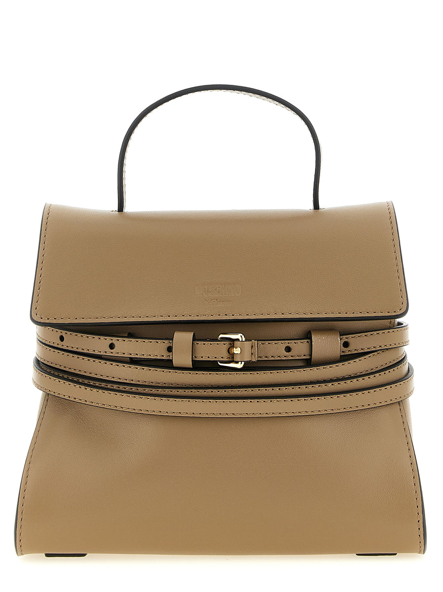 Moschino 100% nappa leather top handle bag in beige