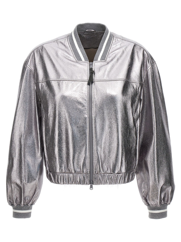 Brunello Cucinelli 100% Leather jacket in silver