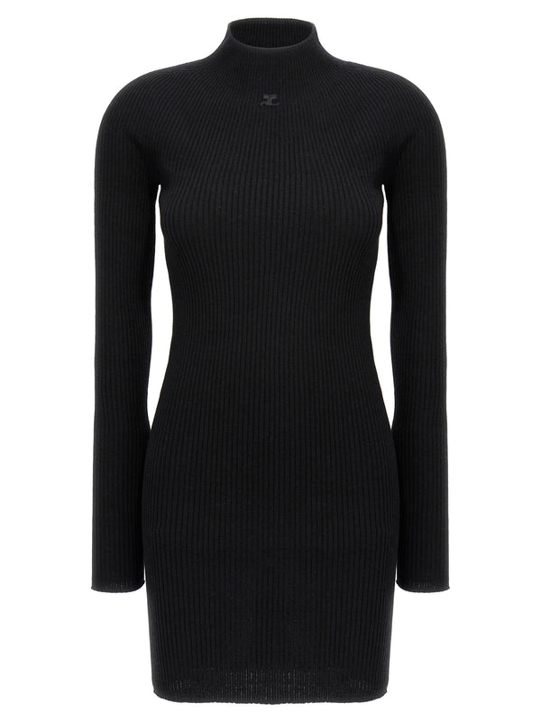 CourrèGes 80% cotton sweater dress in black