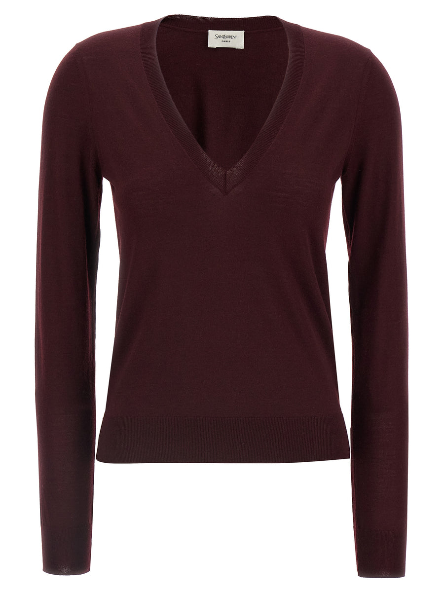 Saint Laurent 100% virgin wool cardigan in burgundy