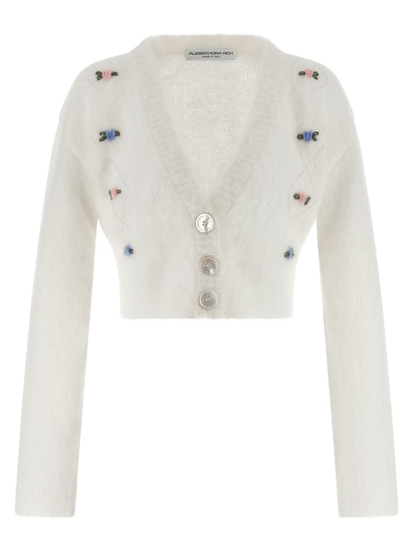 Alessandra Rich 50% mohair wool cardigan in white