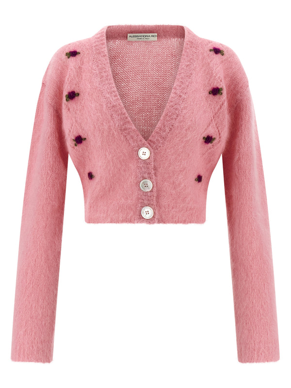 Alessandra Rich 50% Mohair Wool cardigan in pink