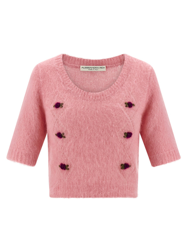 Alessandra Rich 50% Mohair Wool cardigan in pink