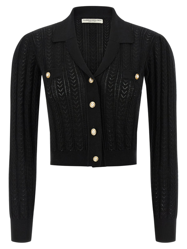 Alessandra Rich 85% Cotton cardigan in black