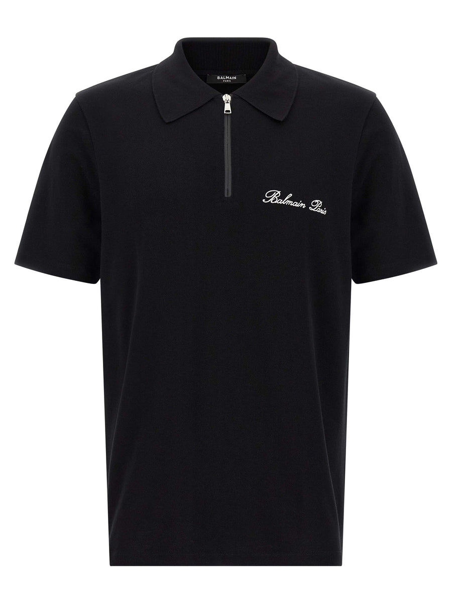 Balmain 100% cotton polo shirt in black