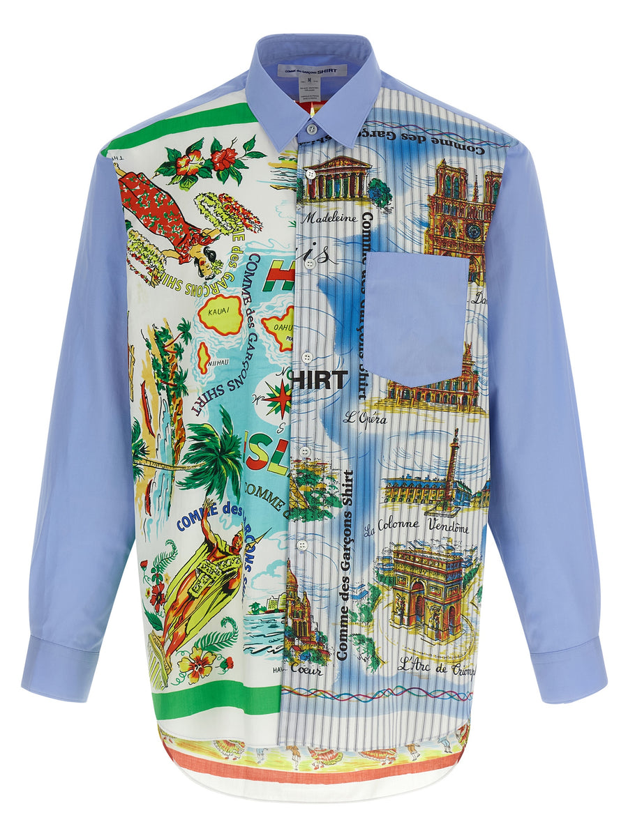Comme des Garçons 100% cotton (sleeves and front); synthetic (back panel) shirt in blue