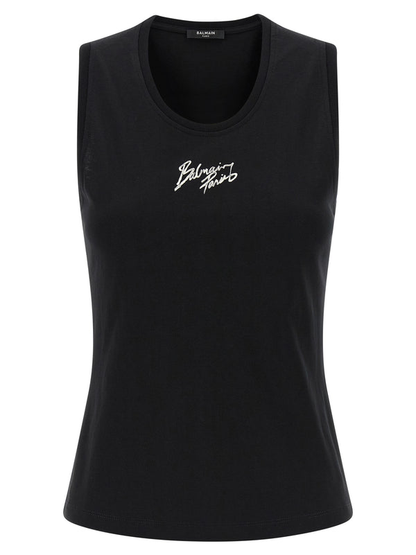 Balmain 100% cotton tank top in black
