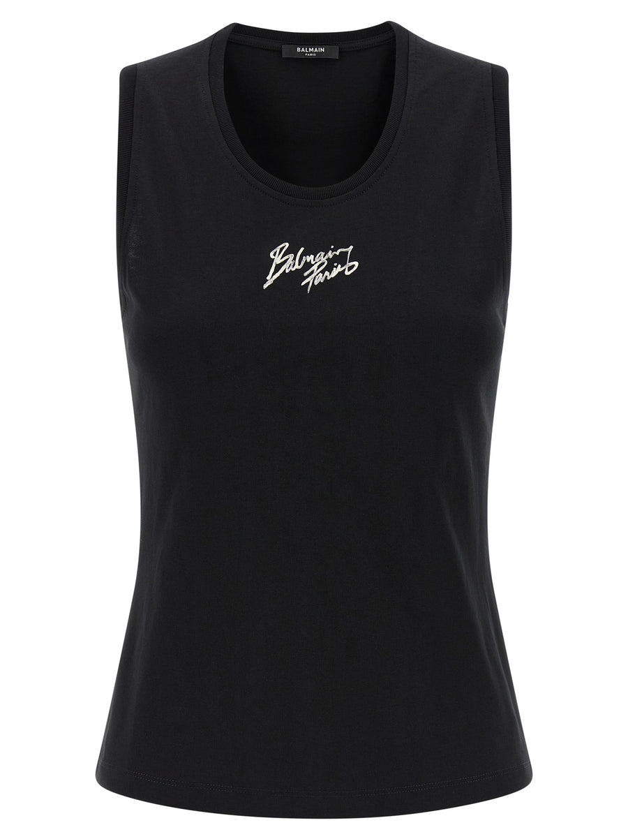Balmain 100% cotton tank top in black