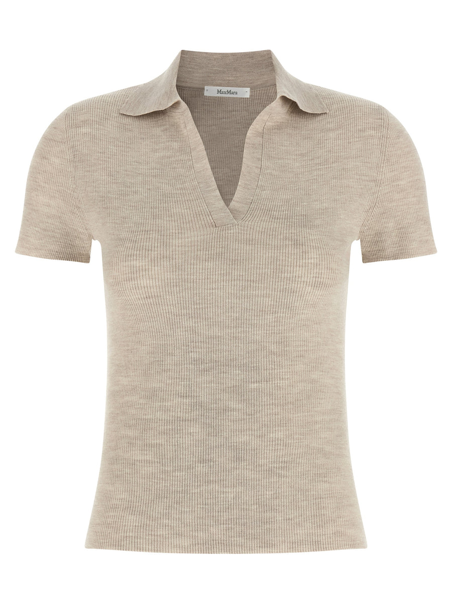 Max Mara 100% Virgin Wool polo shirt in beige