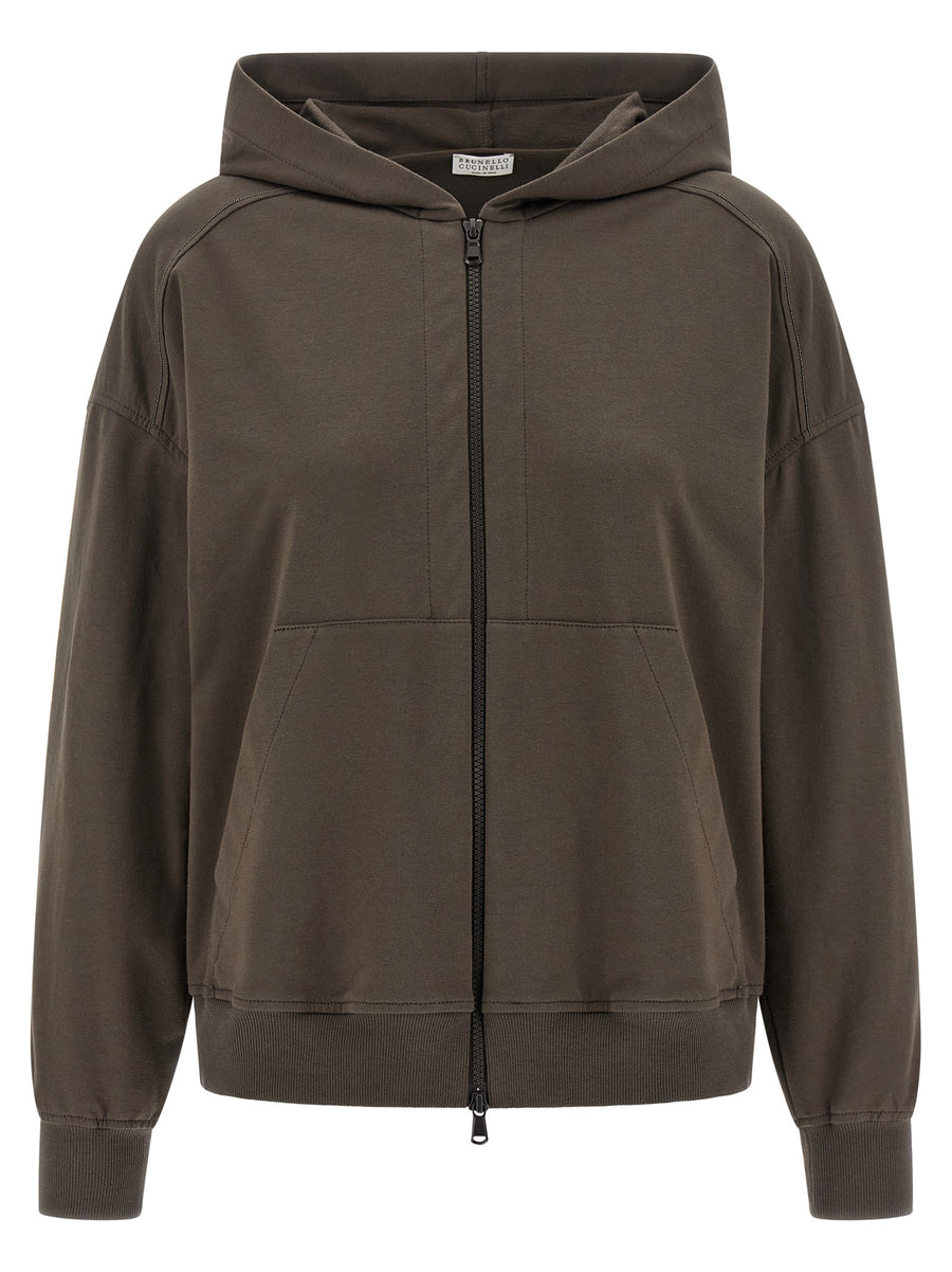 Brunello Cucinelli 98% cotton hoodie in brown