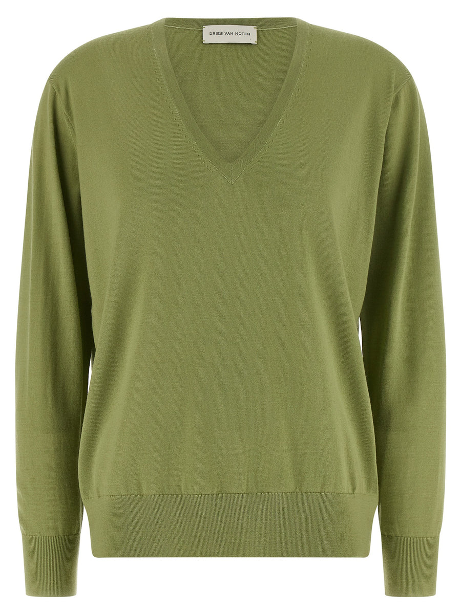 Dries Van Noten 100% merino wool sweater in green