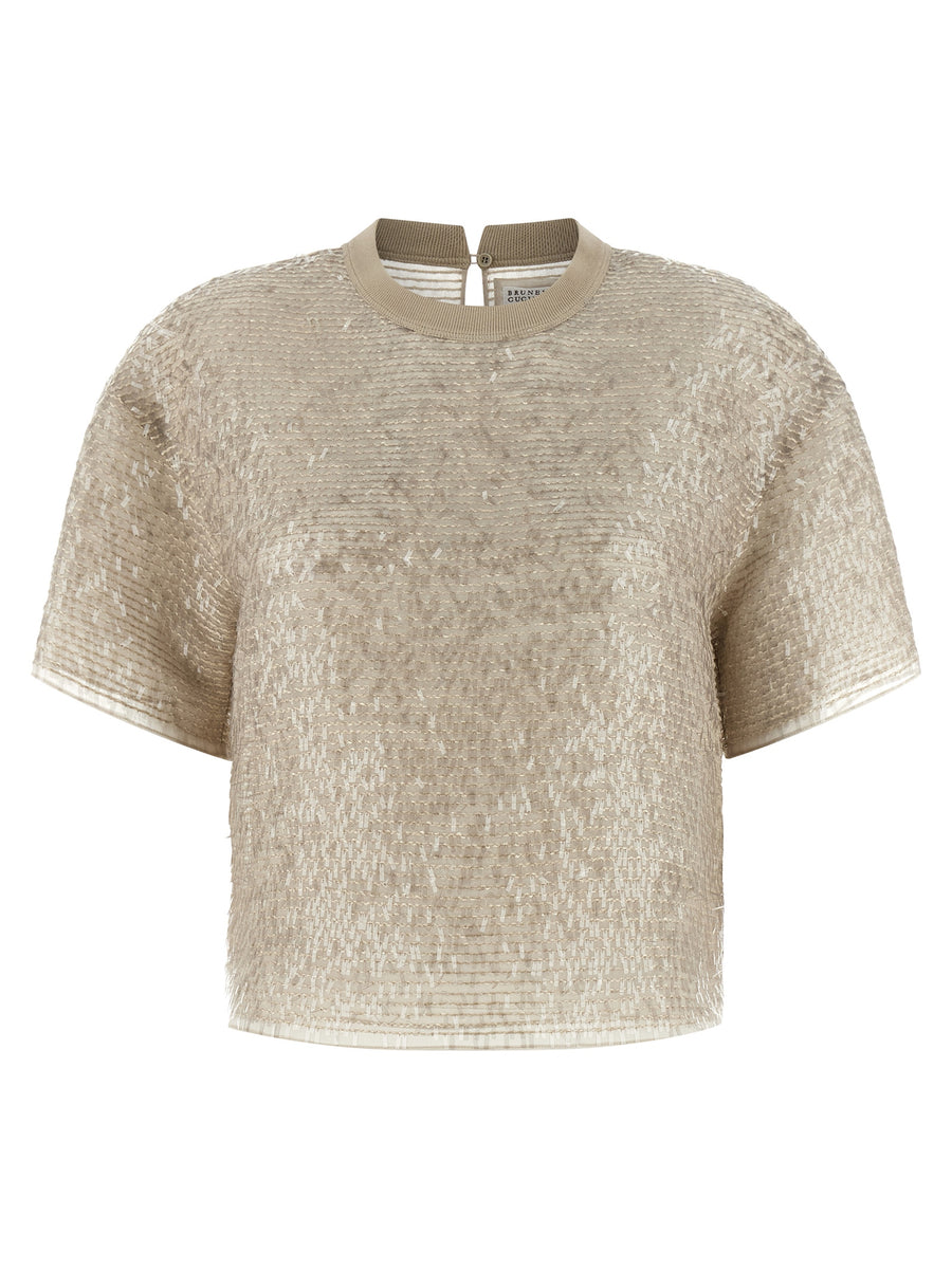 Brunello Cucinelli 100% silk t-shirt in beige