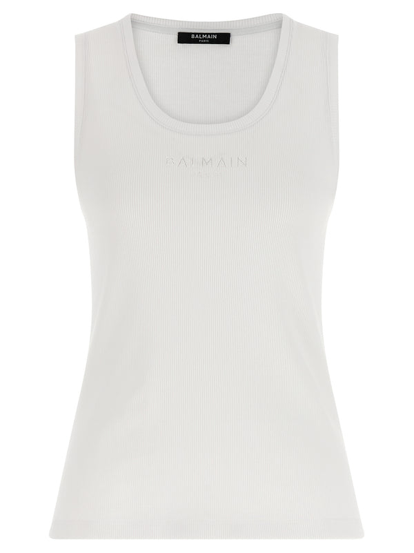Balmain 100% cotton tank top in white
