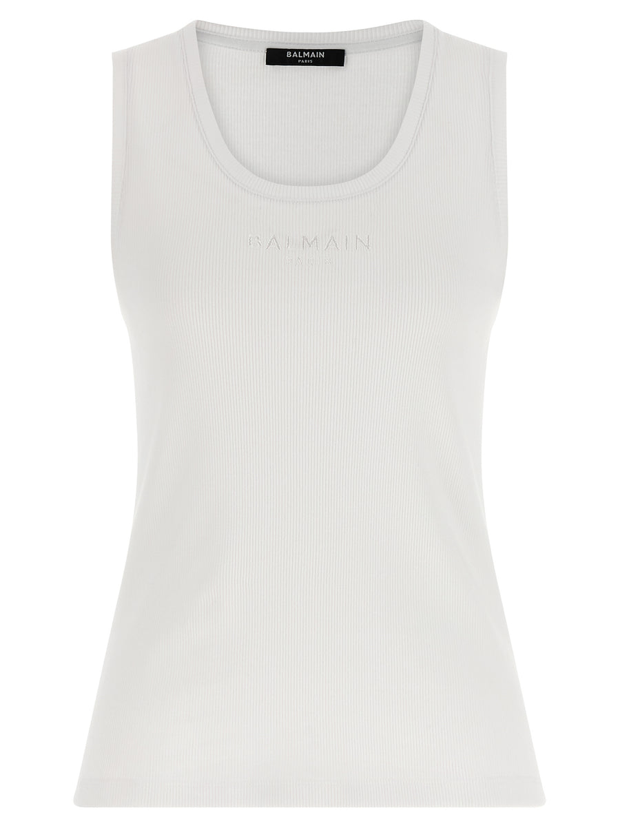 Balmain 100% cotton tank top in white