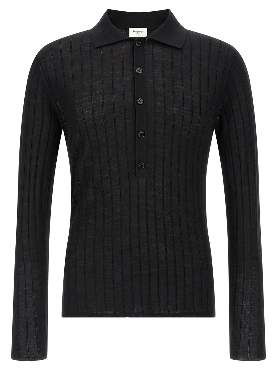 Saint Laurent 100% Wool polo shirt in black