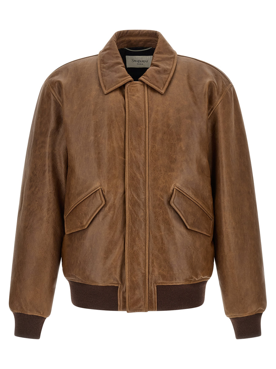 Saint Laurent 100% lamb leather jacket in brown