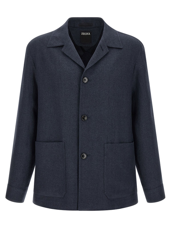 Blue Linen Full-Length Jacket Clothing