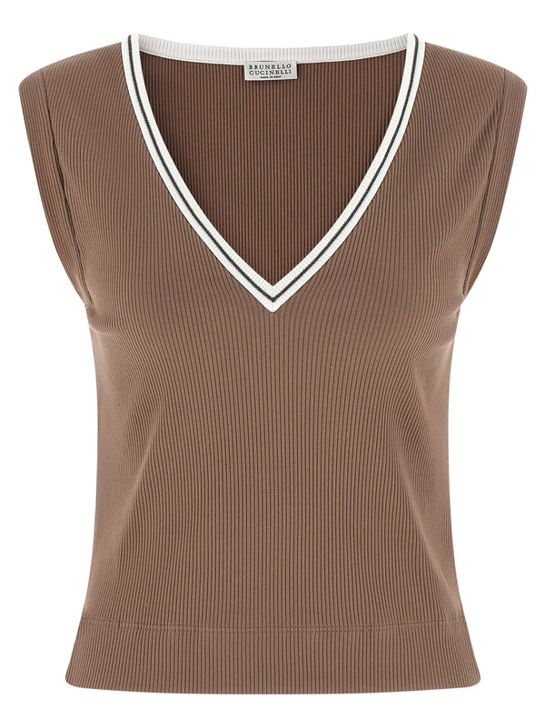 Brunello Cucinelli 95% Cotton tank top in brown