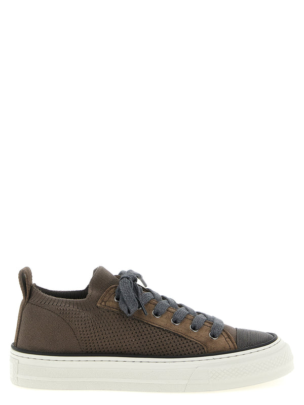 Brunello Cucinelli 100% cotton sneaker in brown