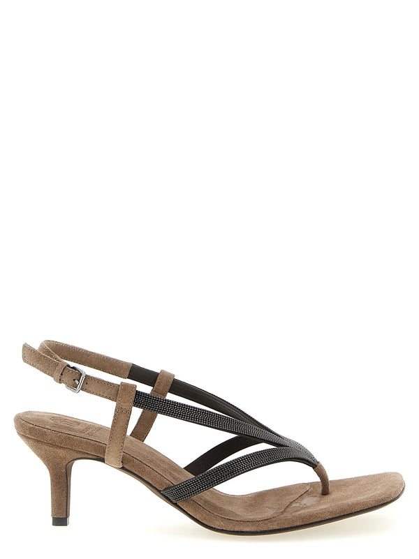 Brunello Cucinelli 100% lamb leather heel sandal in beige