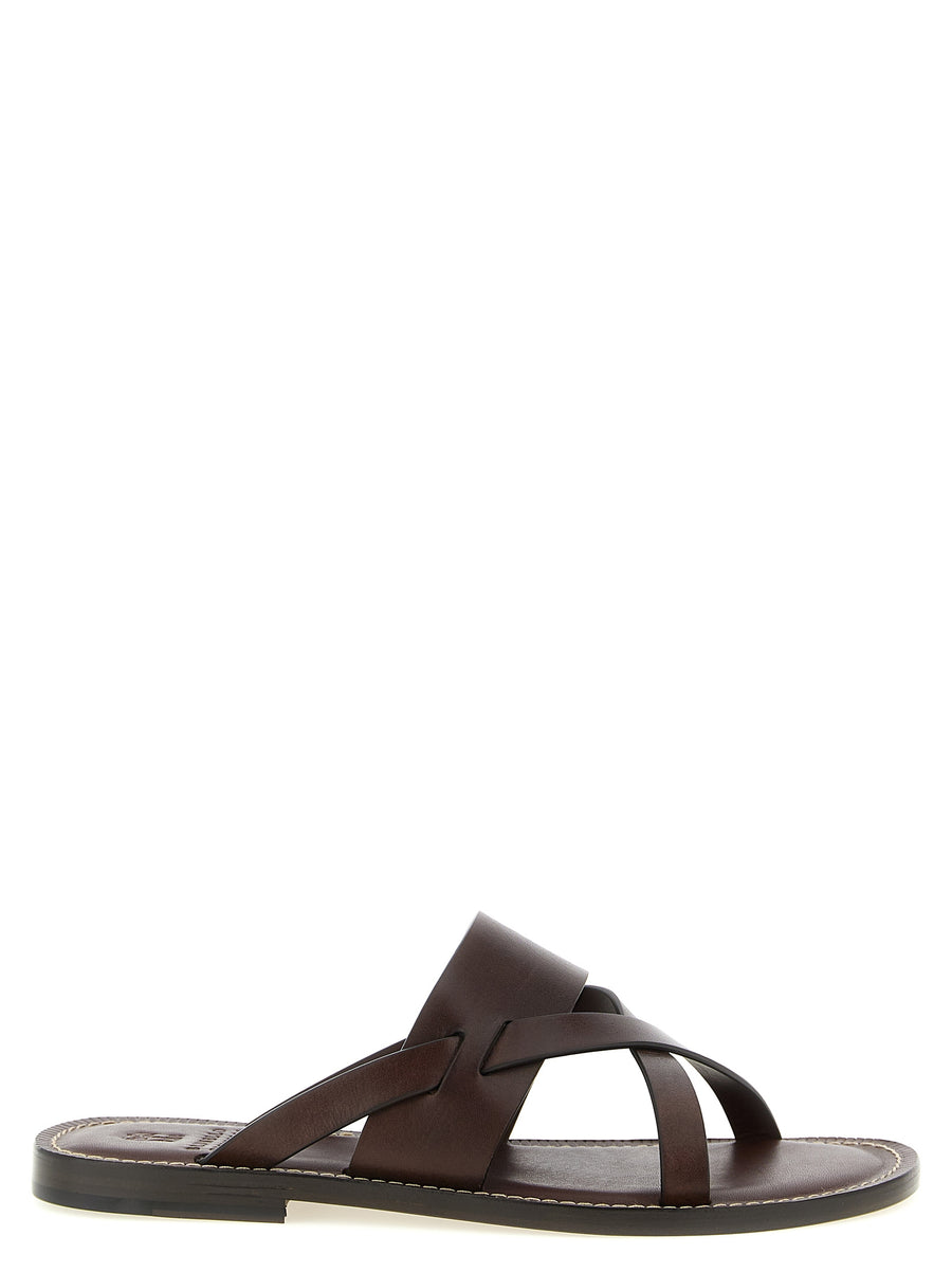 Brunello Cucinelli 100% calfskin leather sandal in brown