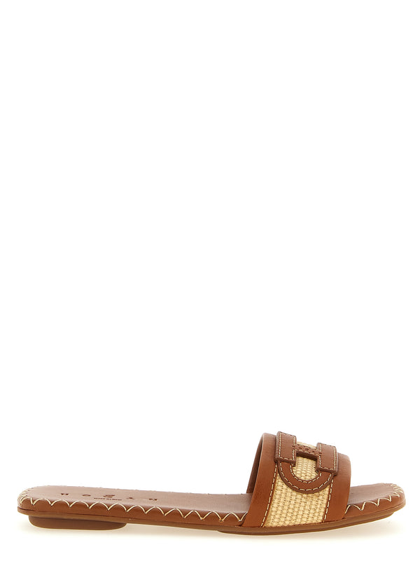 Hogan 65% Cotton slide sandal in brown