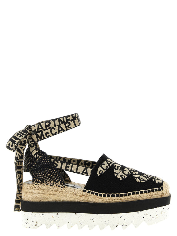 Stella McCartney 100% cotton canvas with raffia and rubber sole espadrille flat in black