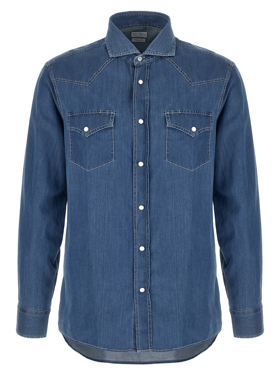 Brunello Cucinelli 100% cotton shirt in blue
