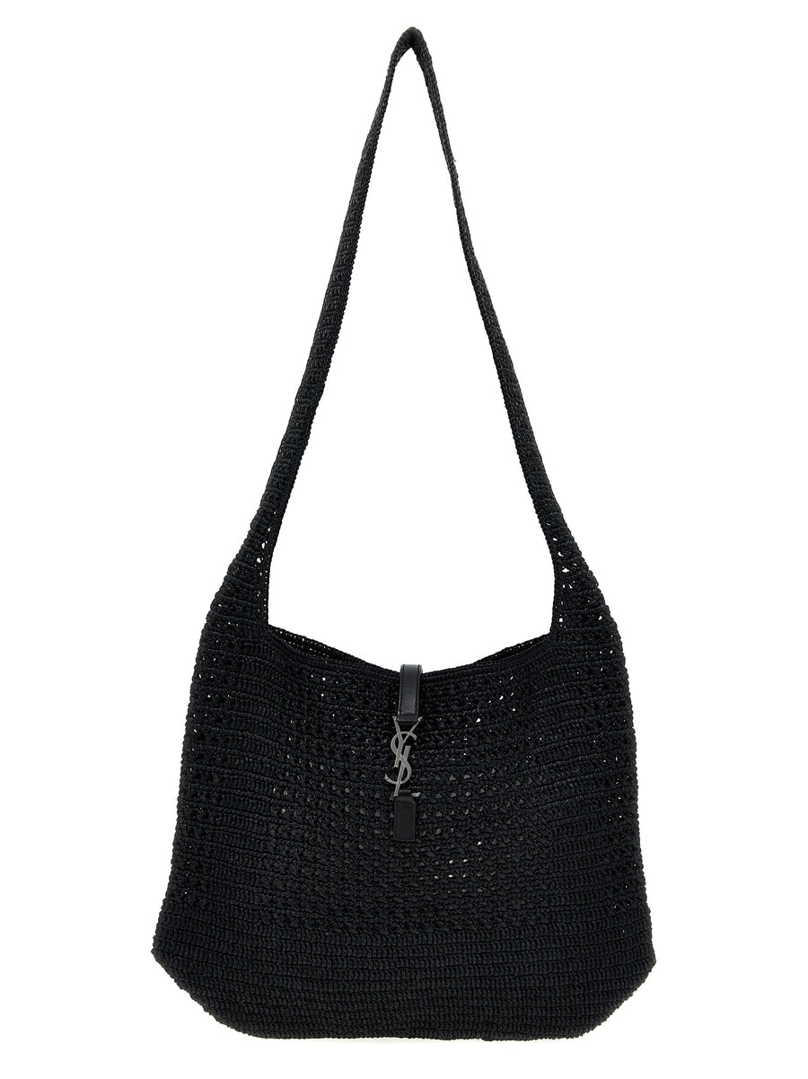 Saint Laurent 100% raffia shoulder bag in black