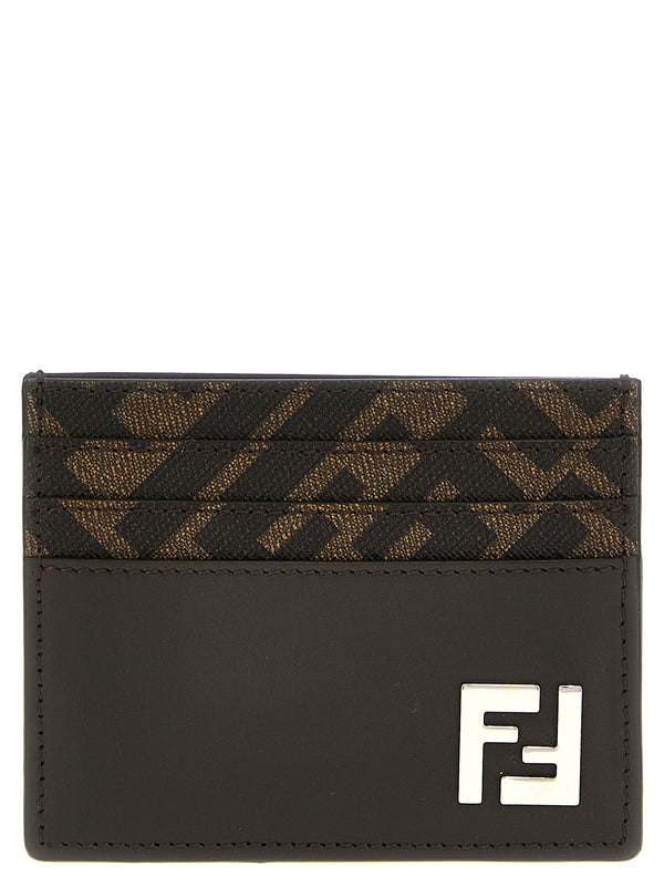 Fendi 100% Bos Taurus leather with monogram canvas card case in brown