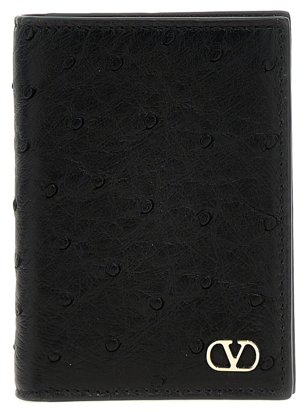 Valentino Garavani 100% Ostrich Leather card case in black