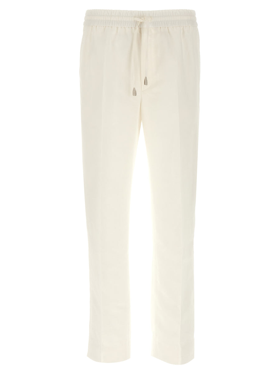 Brioni 53% linen trousers in white