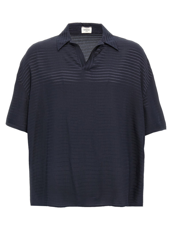 Saint Laurent 100% Silk polo shirt in navy