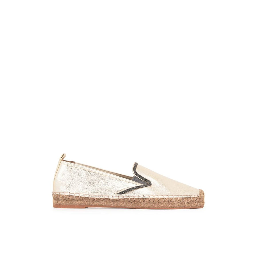 Brunello Cucinelli 100% Leather (upper and lining); Raffia insole; 100% Rubber sole espadrille in gold