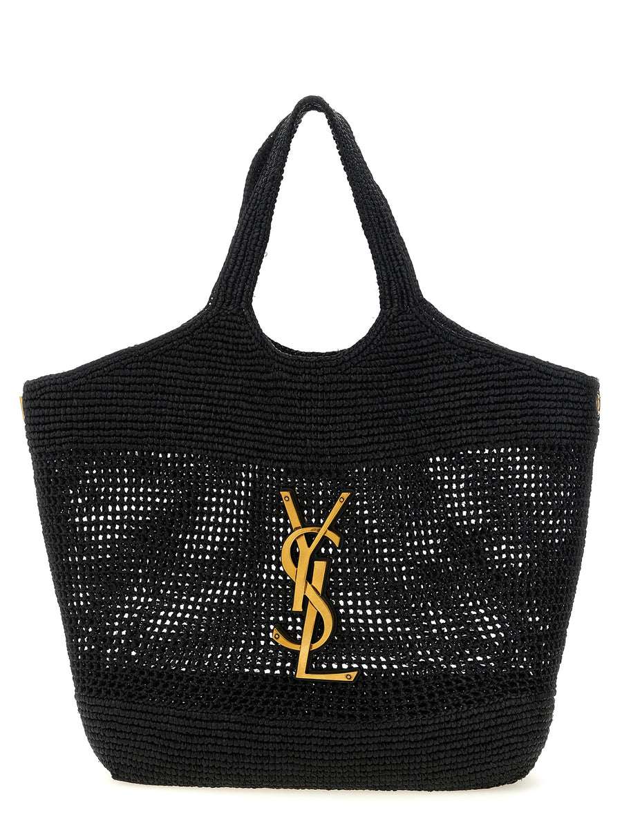 Saint Laurent 100% raffia tote bag in black