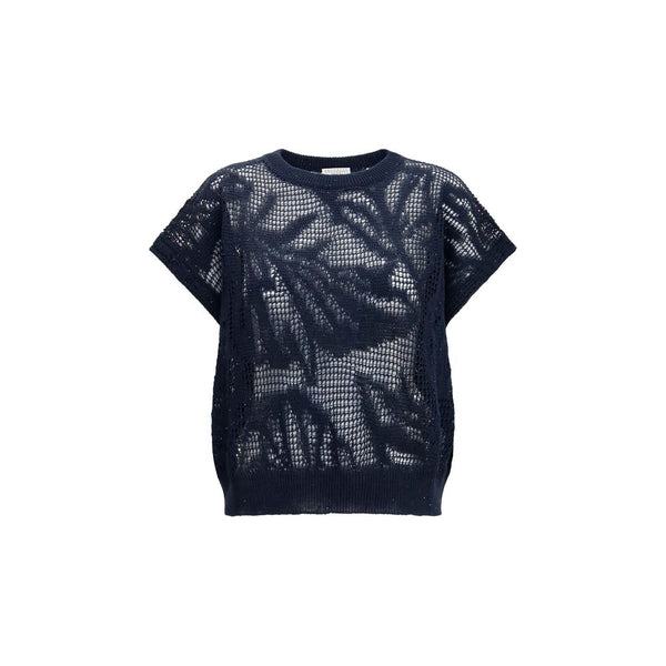 Brunello Cucinelli 94% Linen 6% Cotton t-shirt in navy