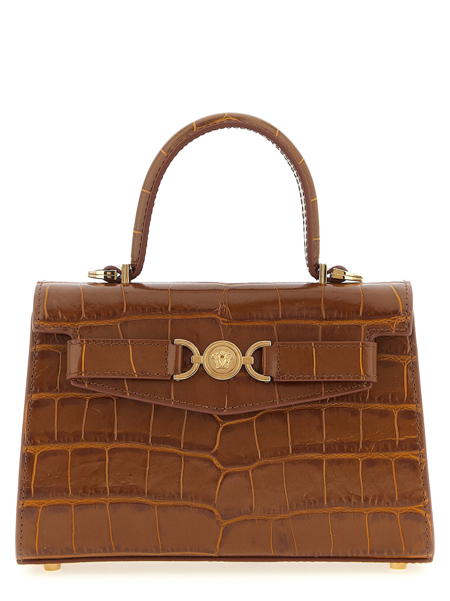 Versace 100% Calfskin Leather top handle bag in brown