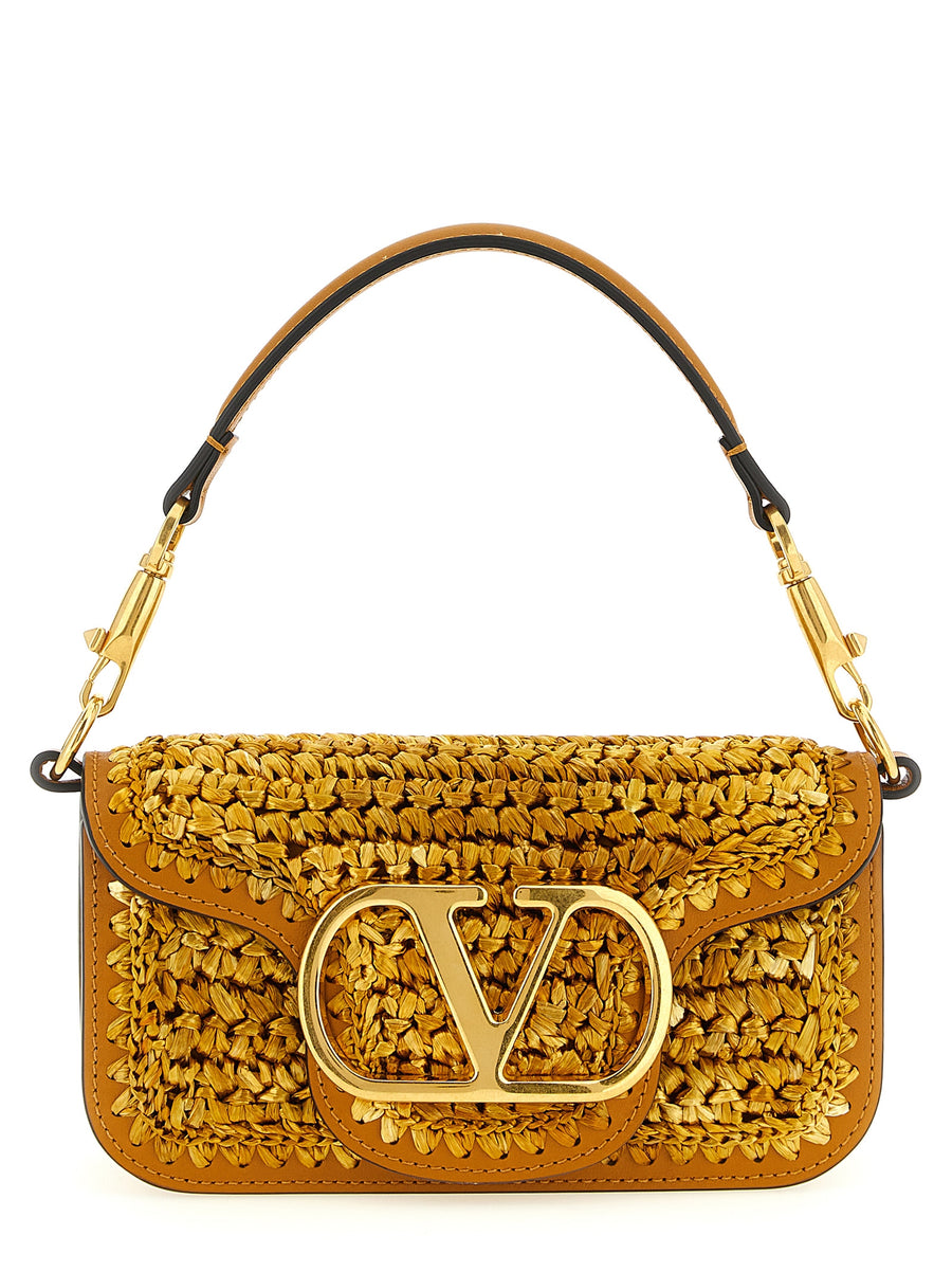 Valentino Garavani 100% viscose crochet with calf leather shoulder bag in gold