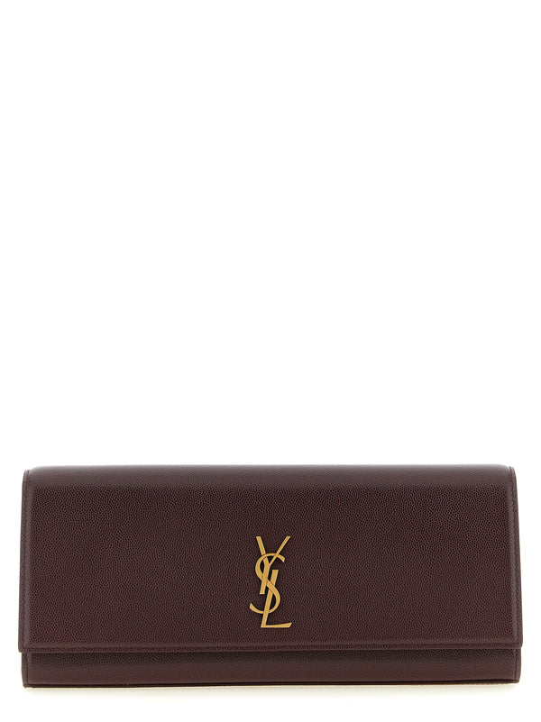 Saint Laurent 100% calfskin leather clutch in bordeaux