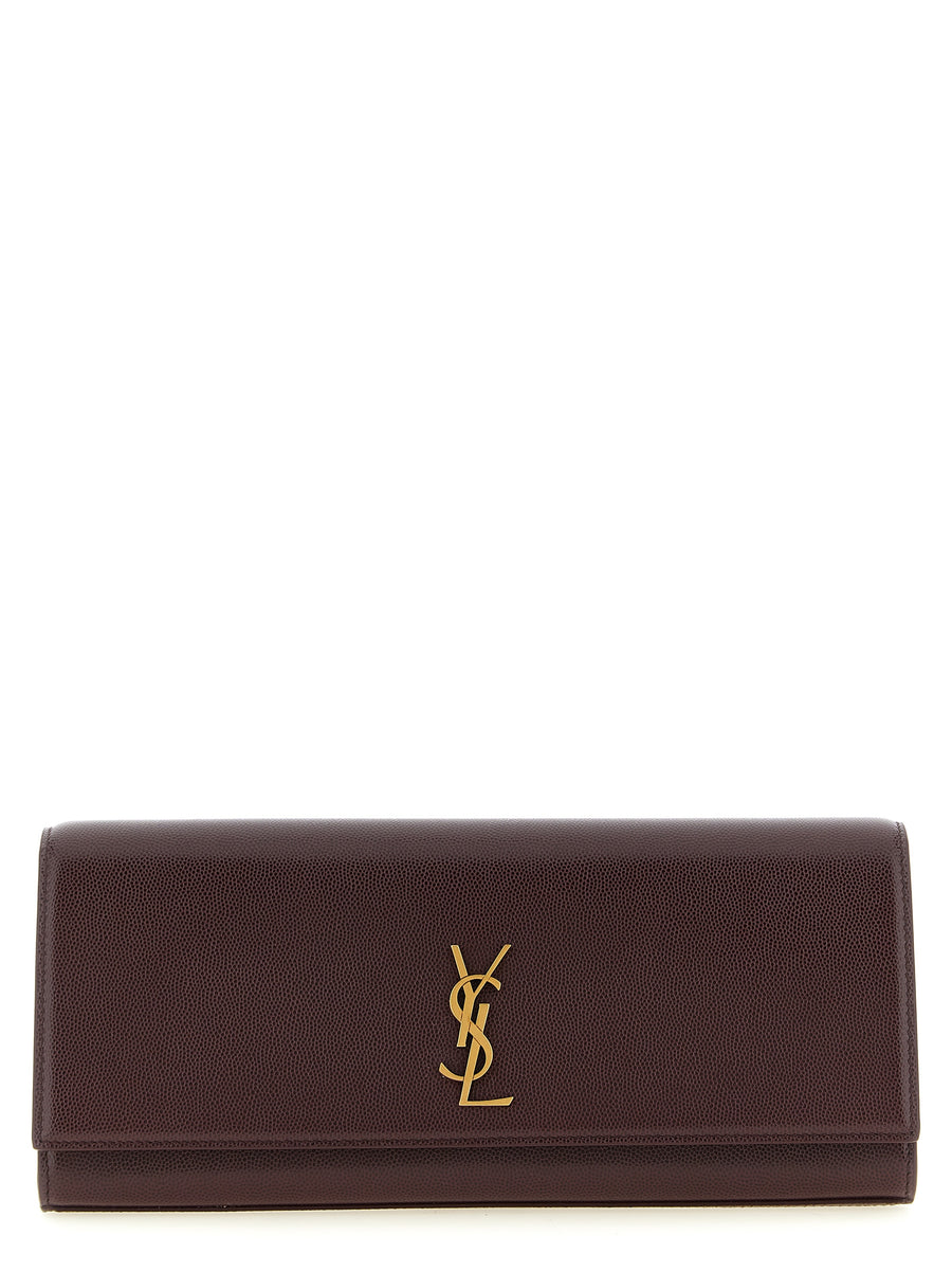 Saint Laurent 100% calfskin leather clutch in bordeaux