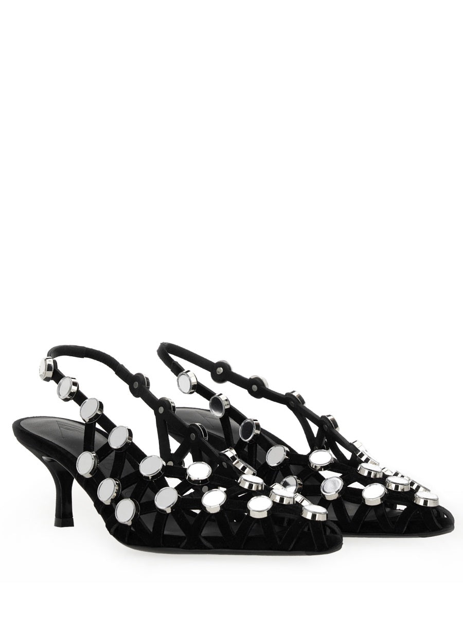 Slingback Grid Black Goat Leather Shoe