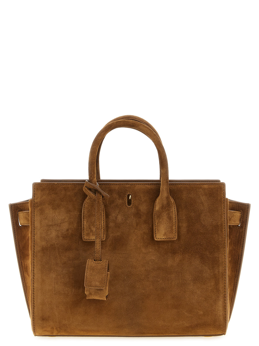 Saint Laurent 100% calfskin leather top handle bag in brown