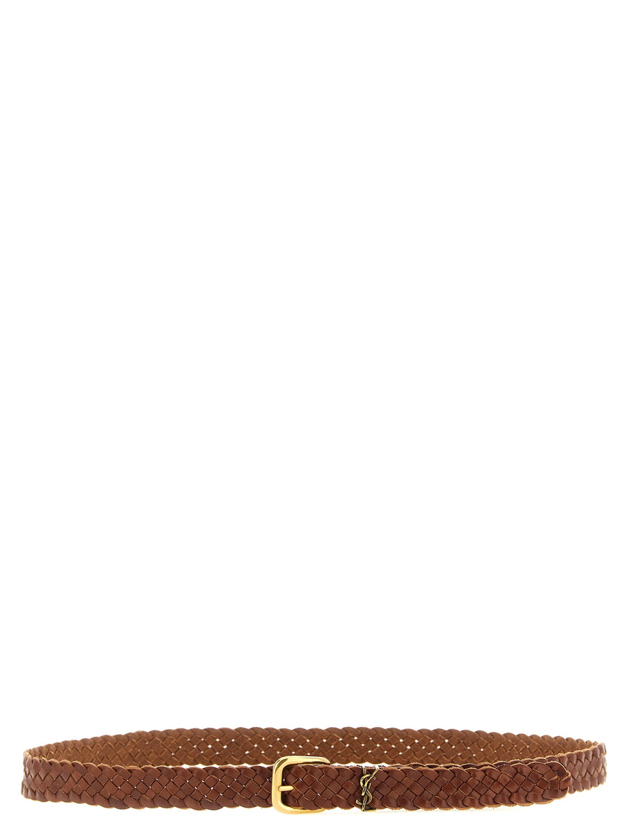 Saint Laurent 100% calfskin leather belt in brown