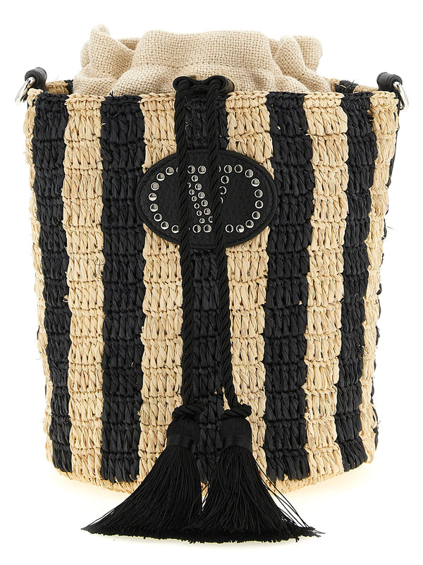 Valentino Garavani 100% Straw bucket bag in black