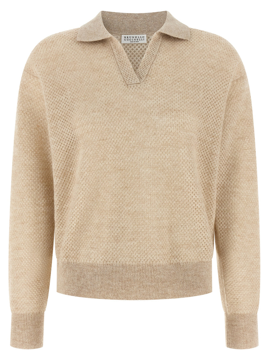Brunello Cucinelli 46% mohair wool polo shirt in gold