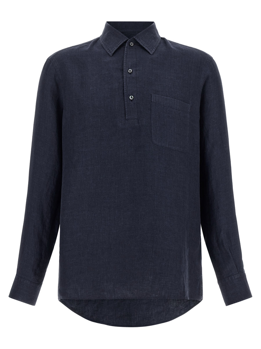 Zegna 100% linen polo shirt in blue