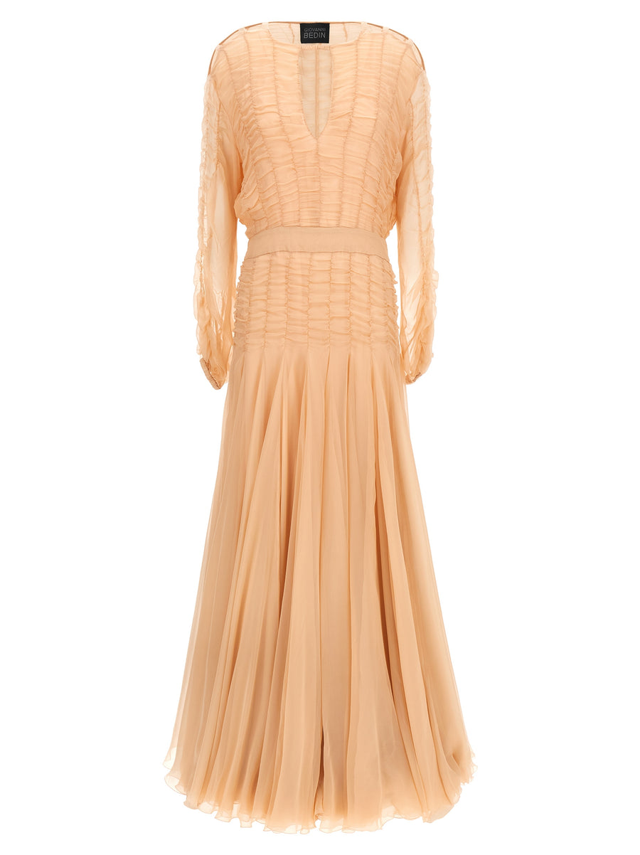 Giovanni Bedin 100% Cotton (with silk chiffon overlay) dress in beige