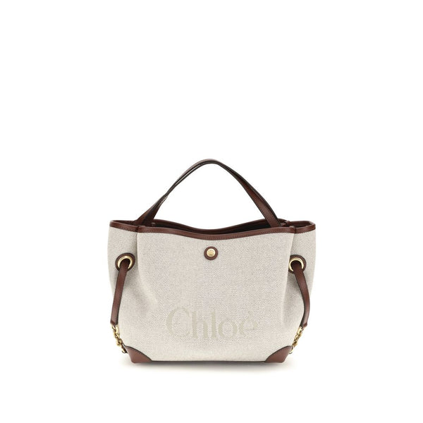 Chloé 100% Cotton Jacquard Canvas shoulder bag in beige