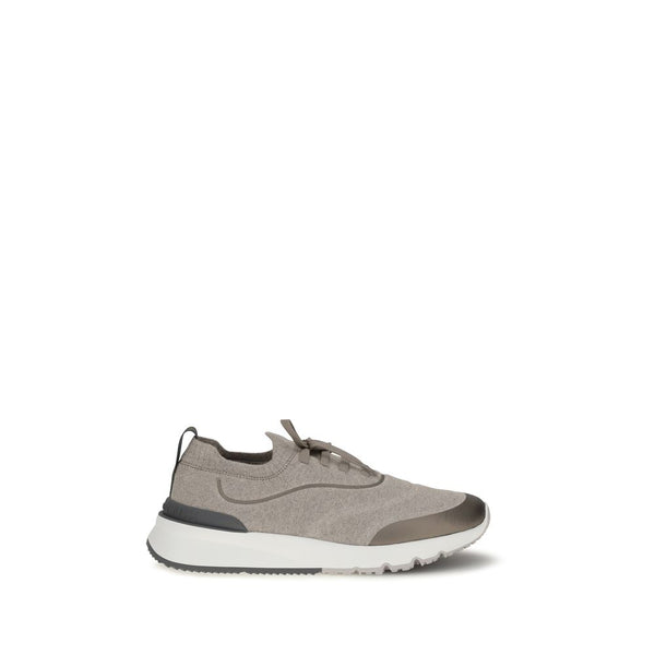 Brunello Cucinelli UPPER 100% Cotton SOLE 100% Rubber sneaker in taupe